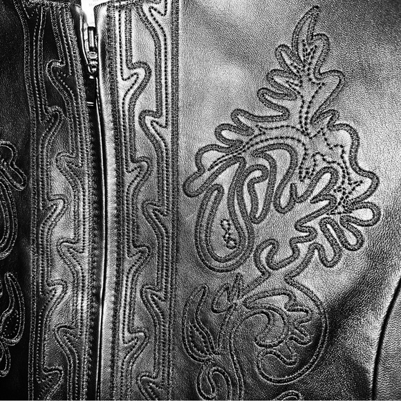 Coldwater Creek embroidered black leather jacket - Picture 3 of 7